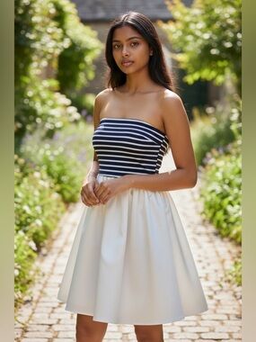 Papaya Blue and White Casual Dress with Subtle Elegance
